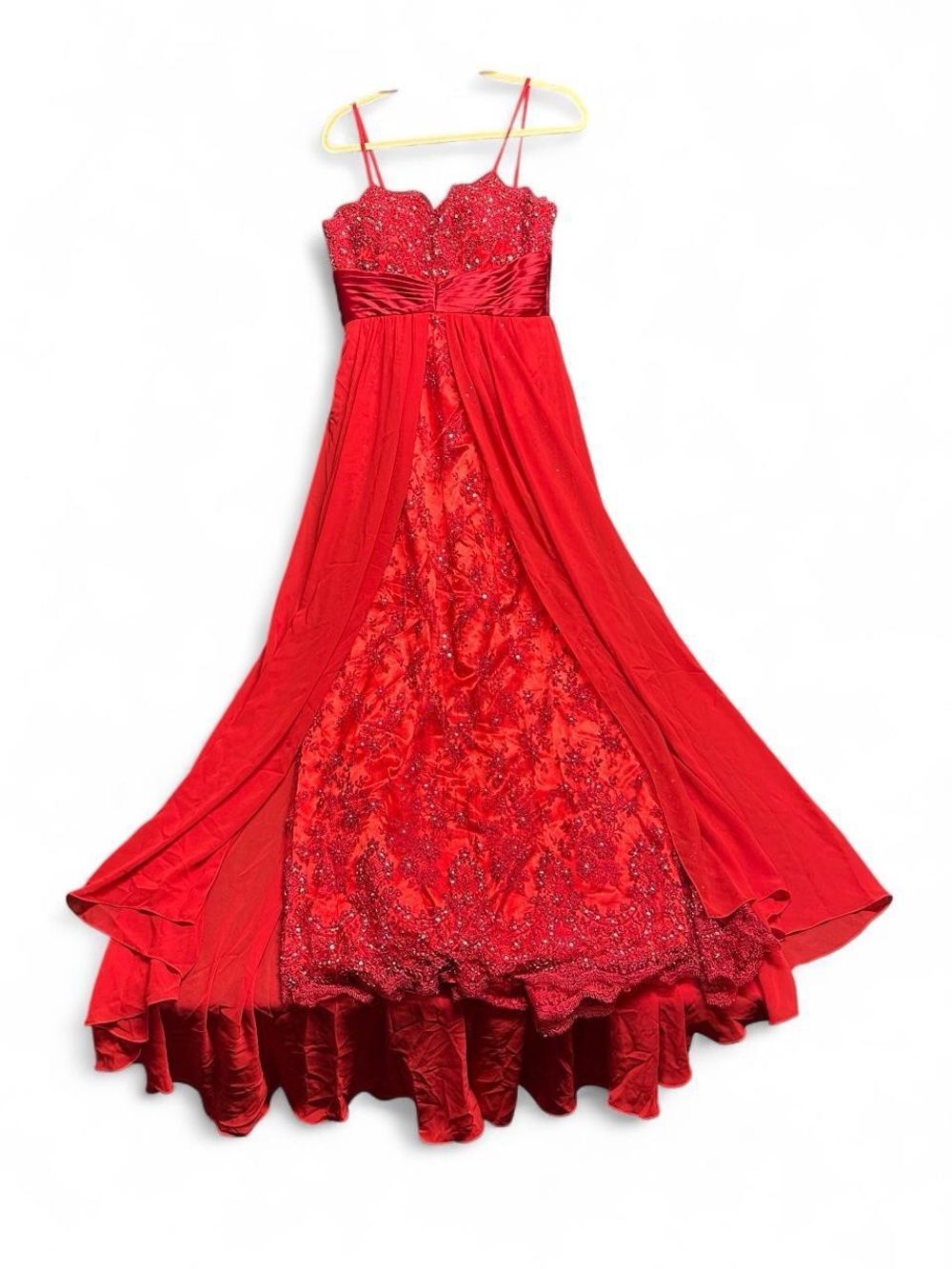 Vintage Prom Dress S Red Cherry Beaded Sweetheart Y2K Formal Gown Glam Train